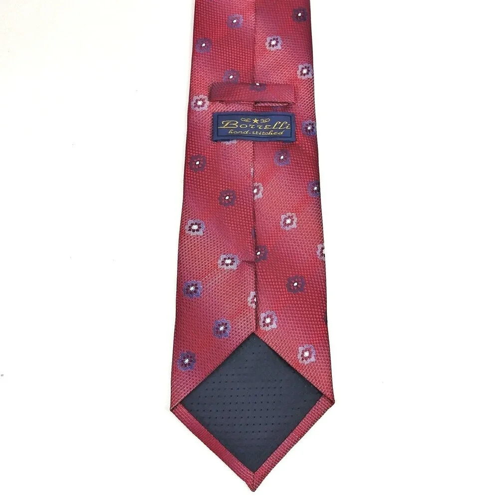 Borrelli Men's Multi Colored Red Purple Floral Hand Stitched Elegant Tie - READ